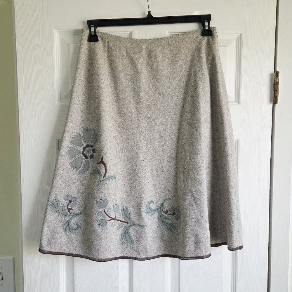 J.Jill ✨️ Elegant Wool Floral Embroidered Women's Skirt Size 10